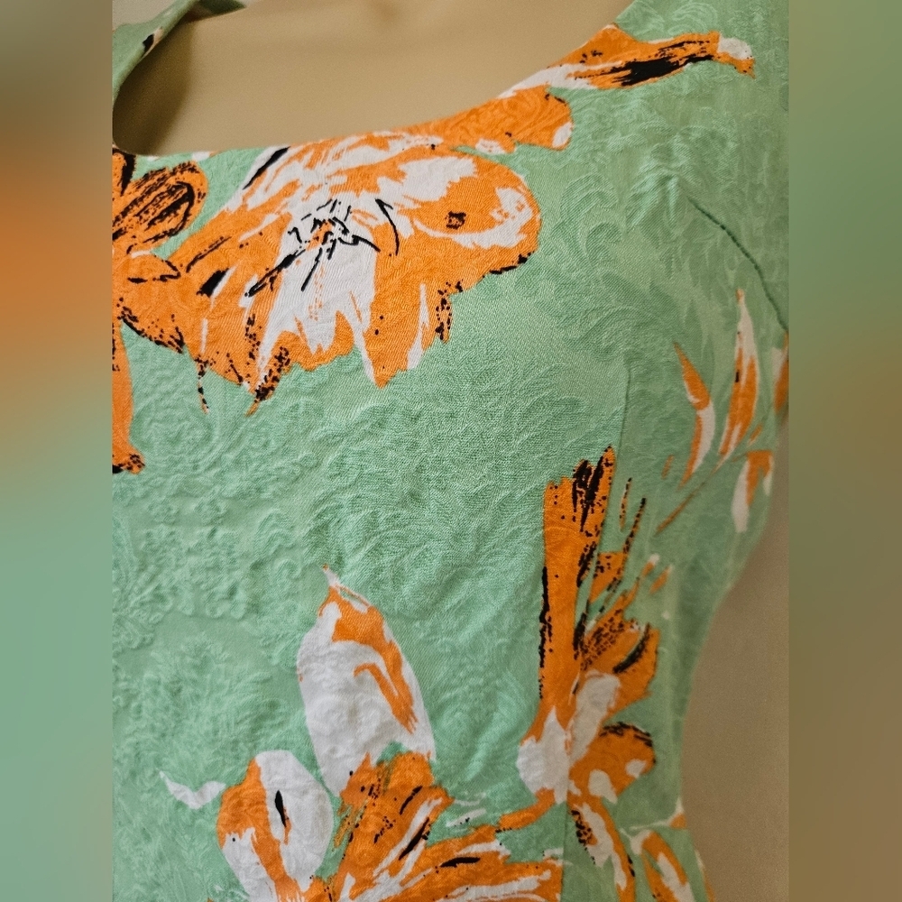 HEEYA/ Floral Green Dress with Orange Accents Women's XS - Picture 3 of 6